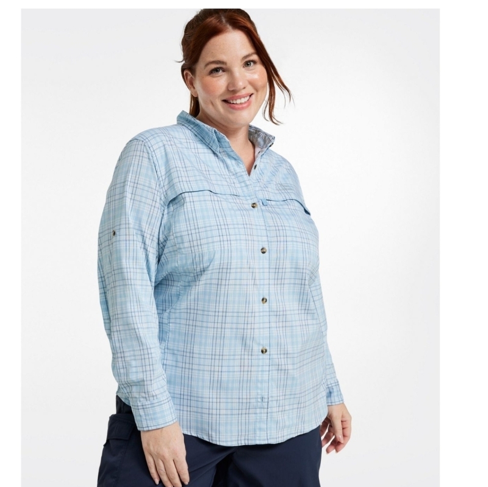 L.L. Bean 2X Tropicwear Plaid Long Sleeve Button Down Shirt